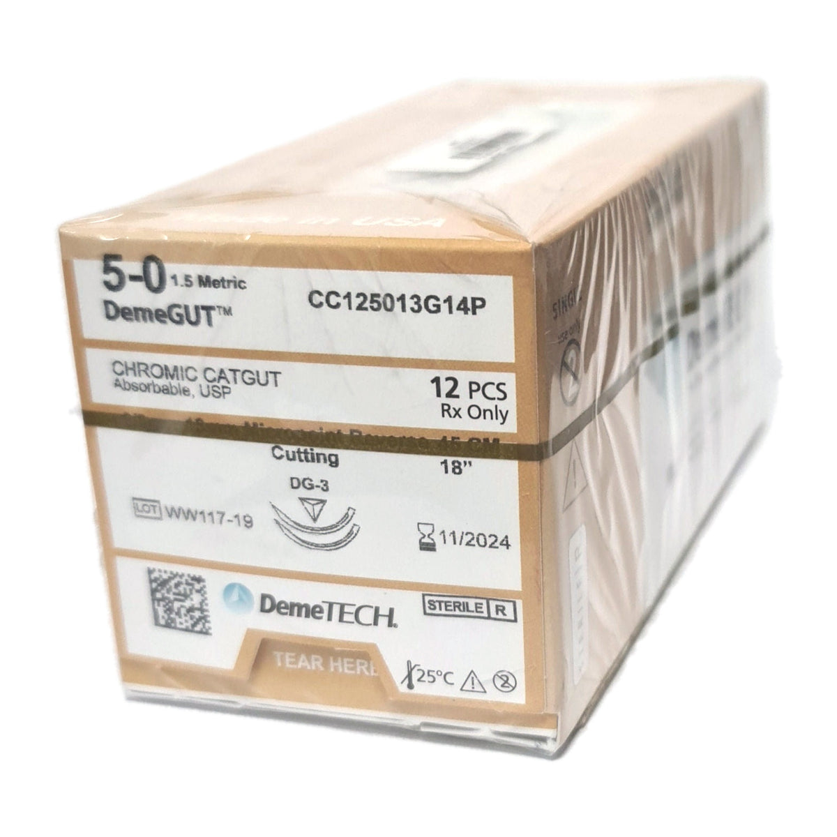 Cc125013g14p catgut cromico café 45cm 5/0 13mm 3/8 doble armada
