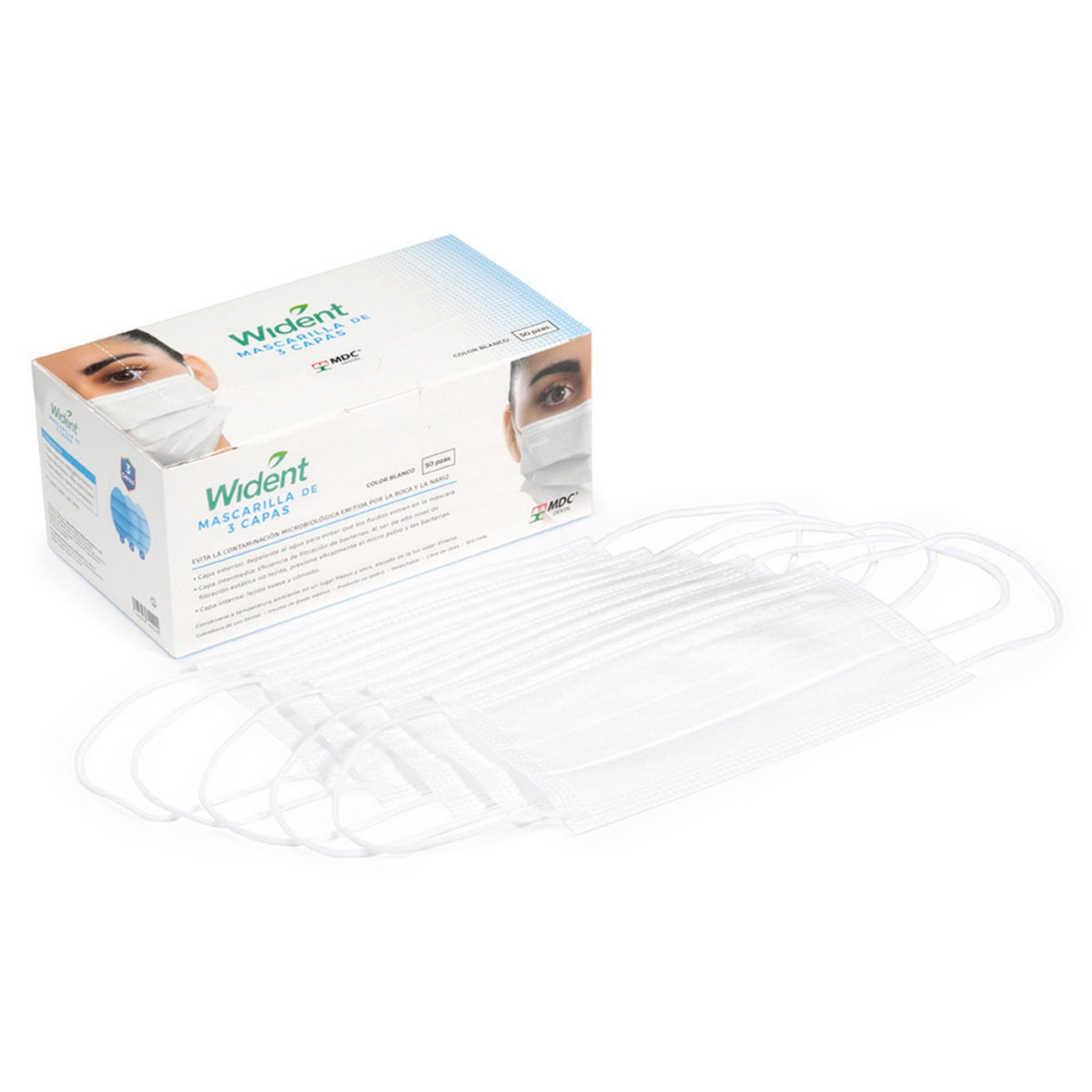 Mascarilla wident tres capas blanco caja 50 pzas — 281-0002