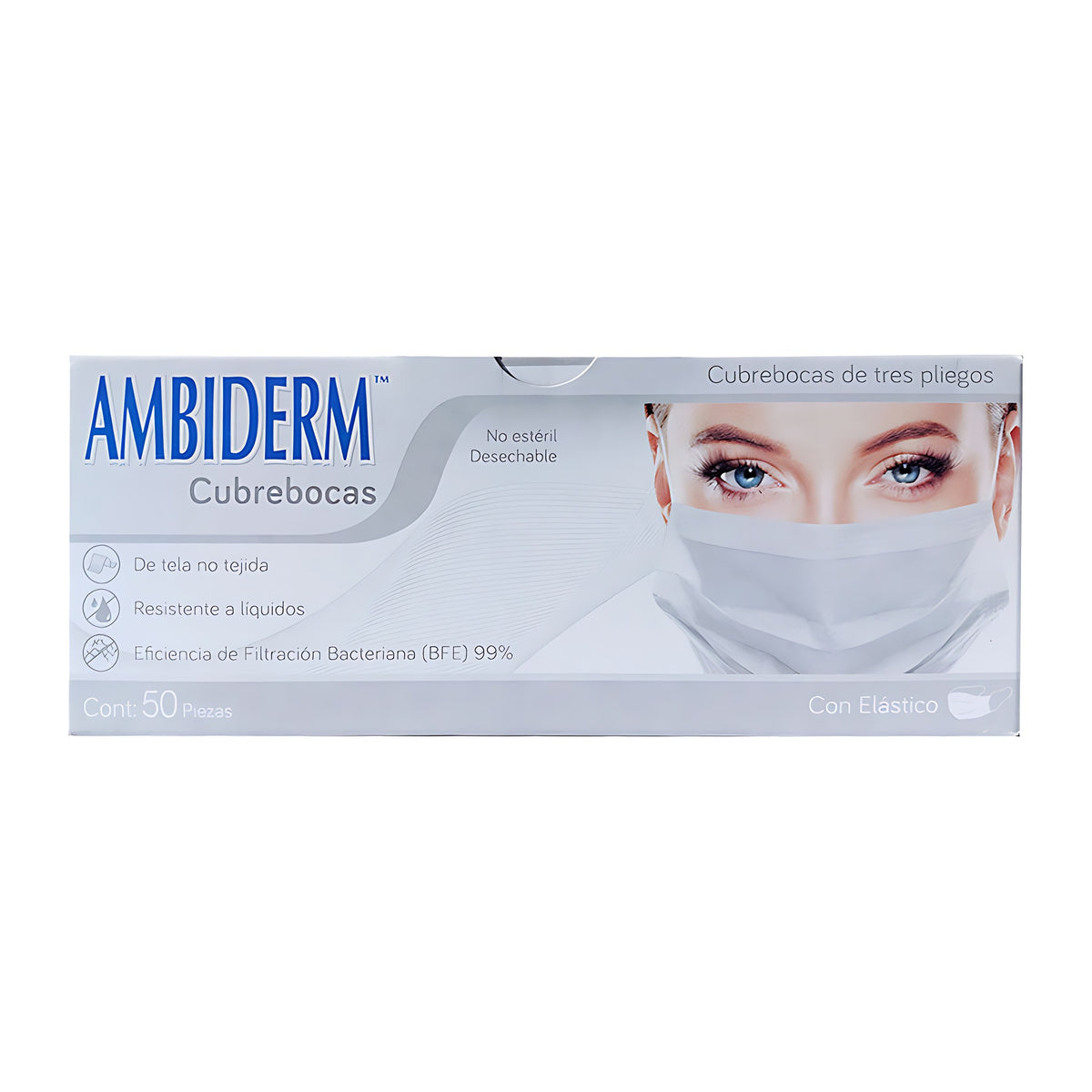 Cubrebocas Ambiderm 3 pliegos blanco