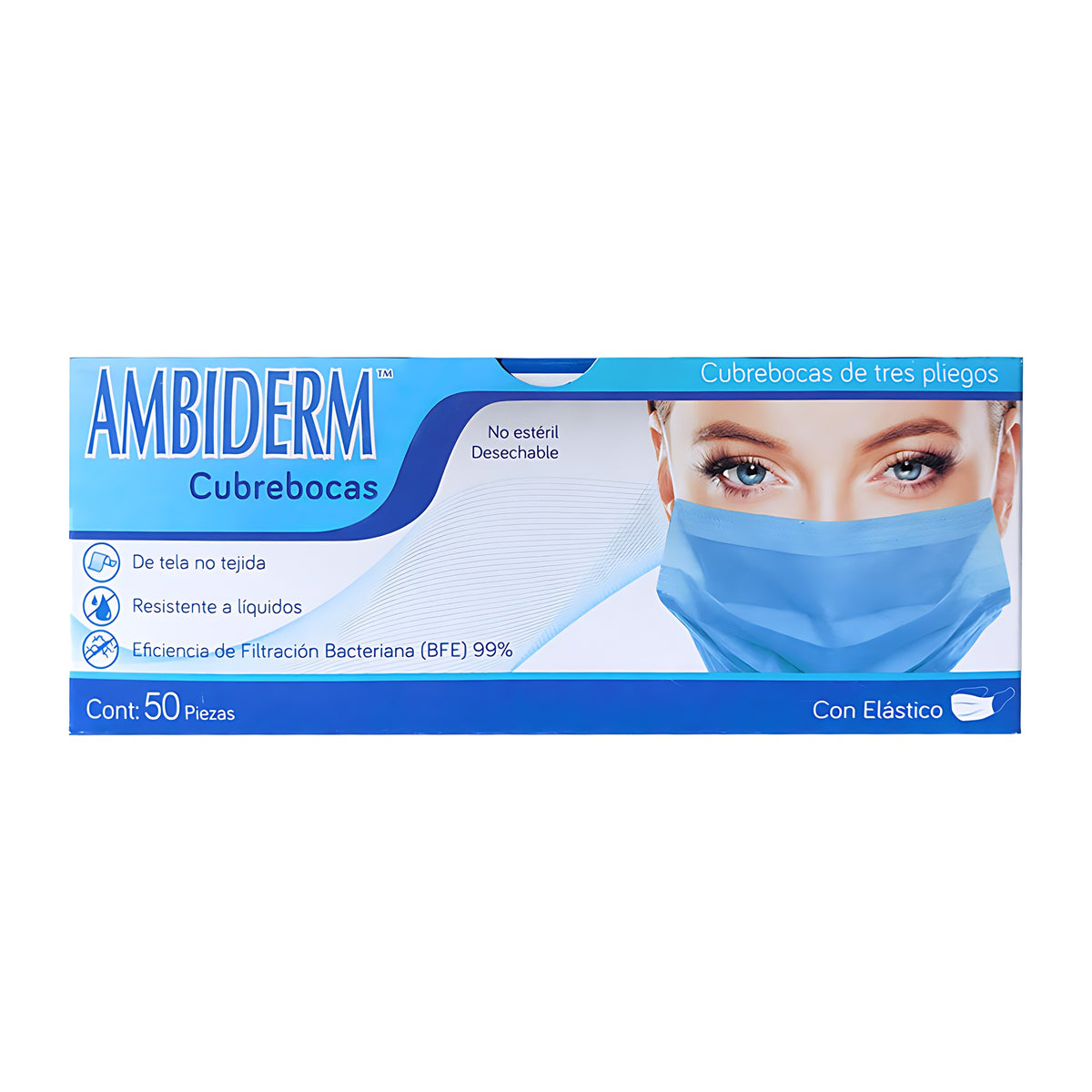 Cubrebocas Ambiderm 3 pliegos azul