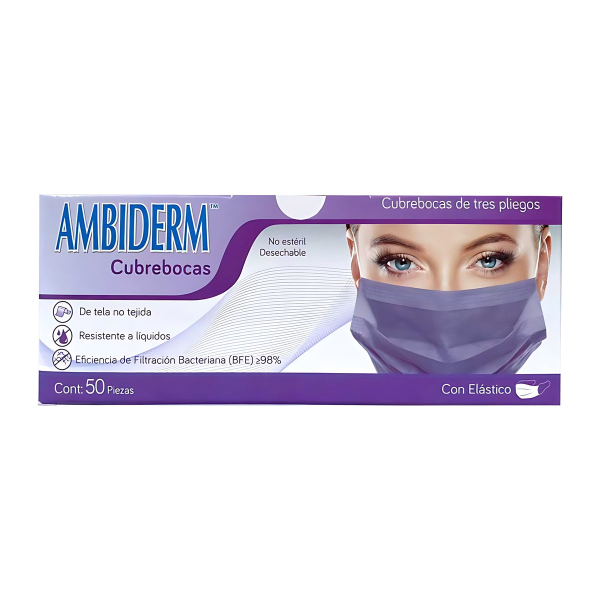 Cubrebocas Ambiderm 3 pliegos violeta