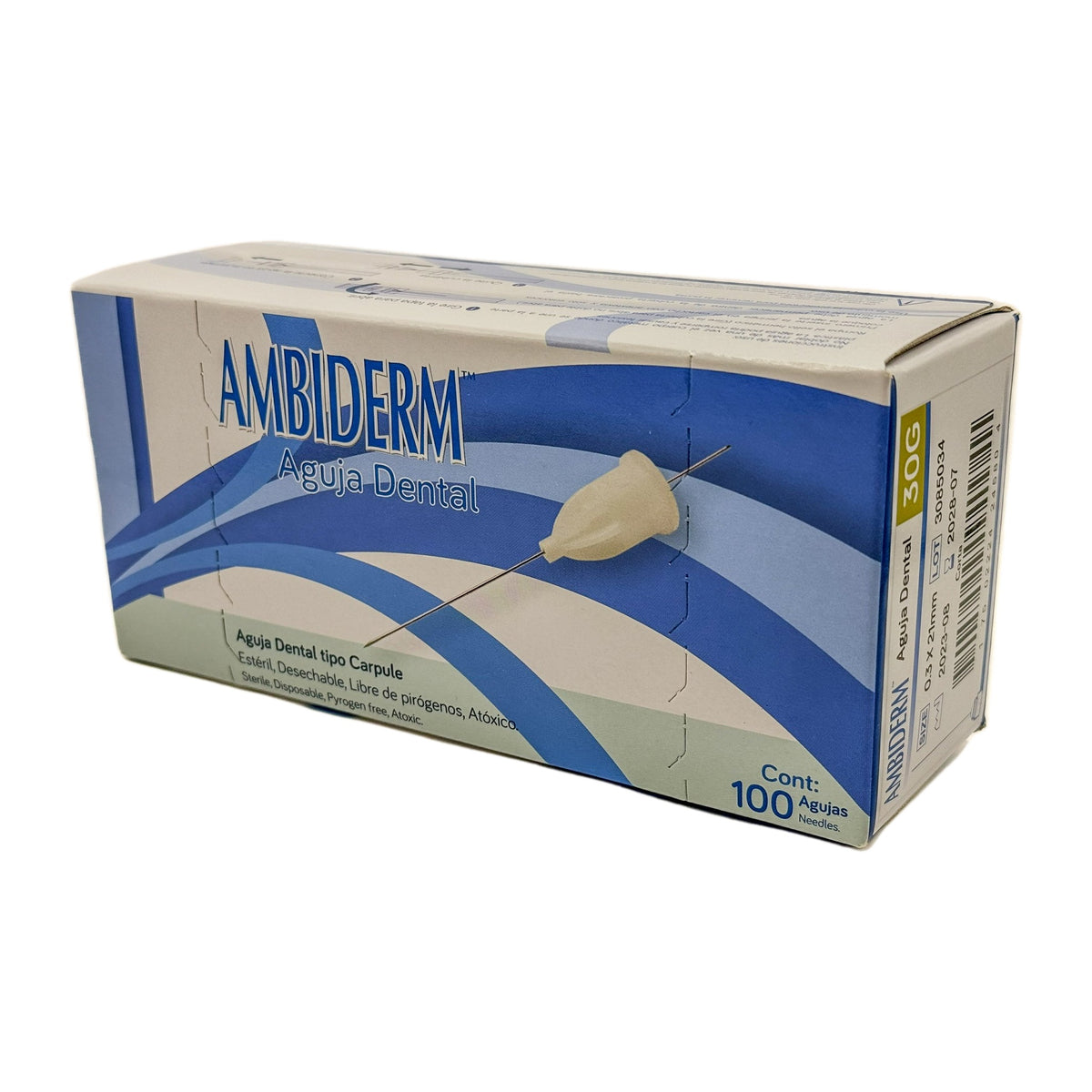 Aguja dental ambiderm 30g 0.3 x 21mm caja c/100 pzas