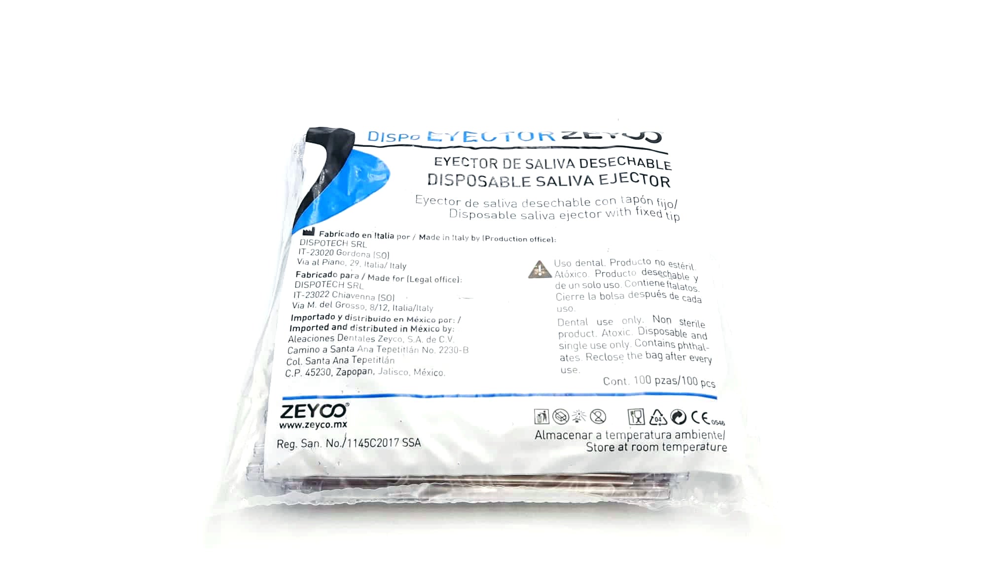 Eyector de saliva zeyco c/100 pzas