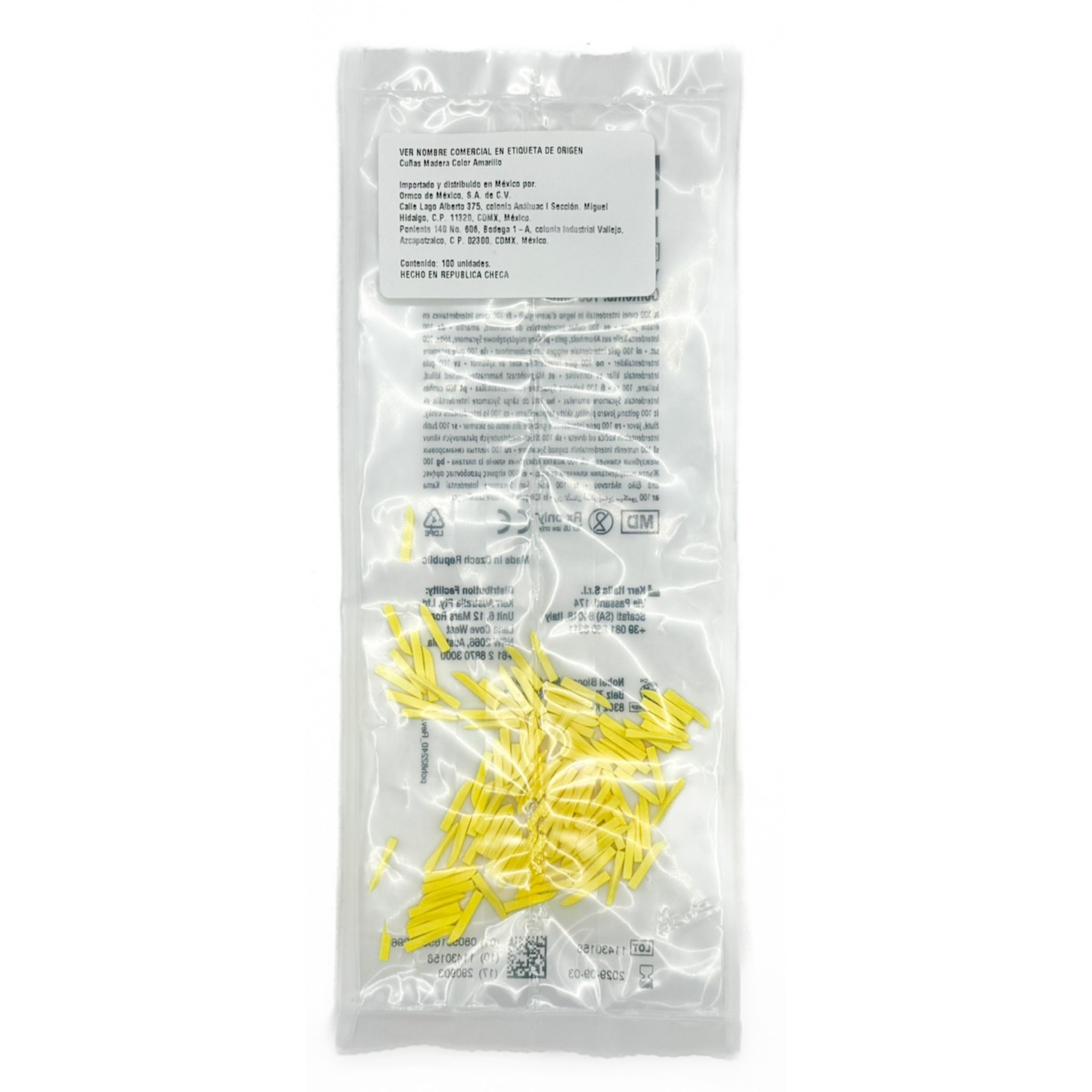 Cuñas Madera Color Amarillo 100 unid (Kerr)