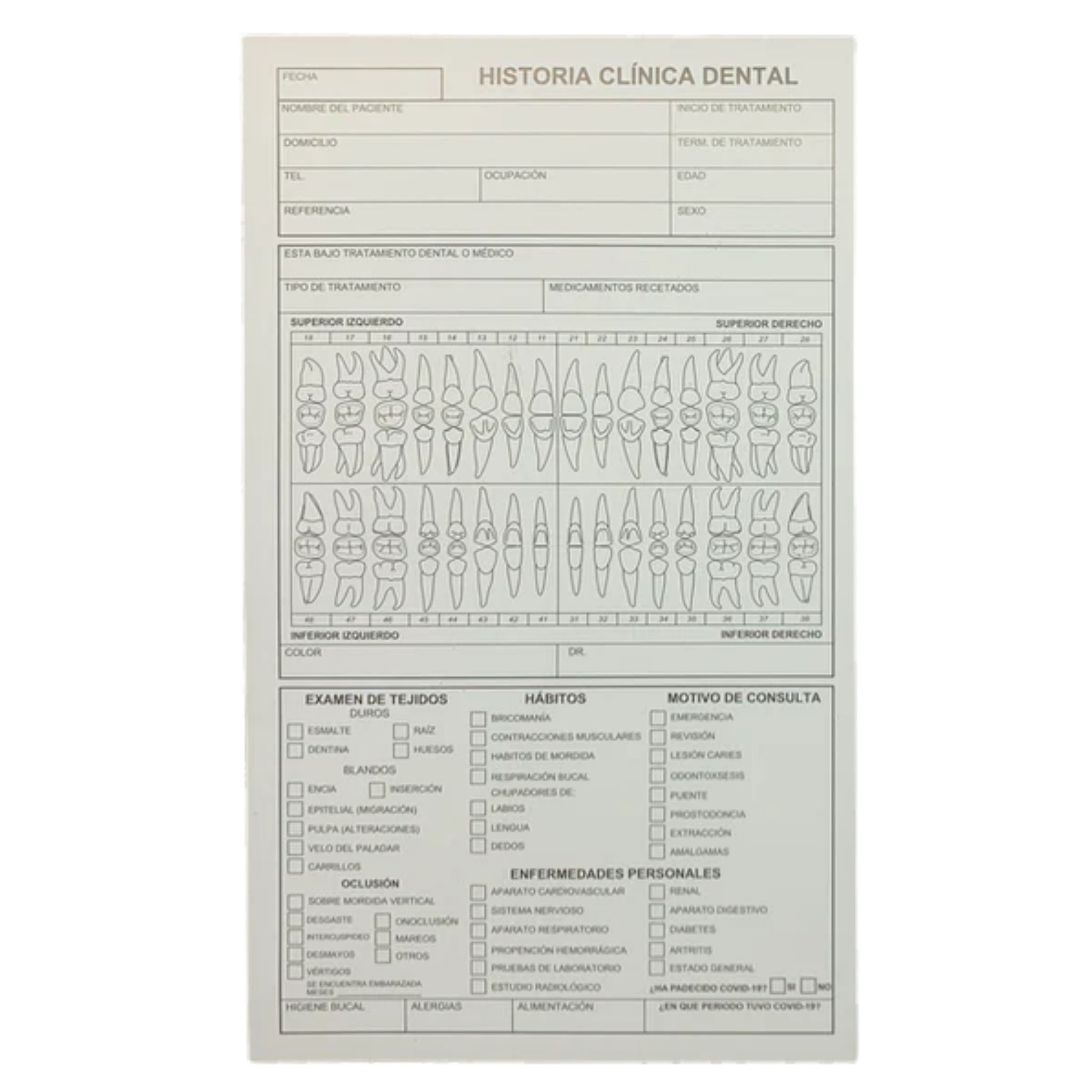 Historias clinicas dentales paq c/50 hojas
