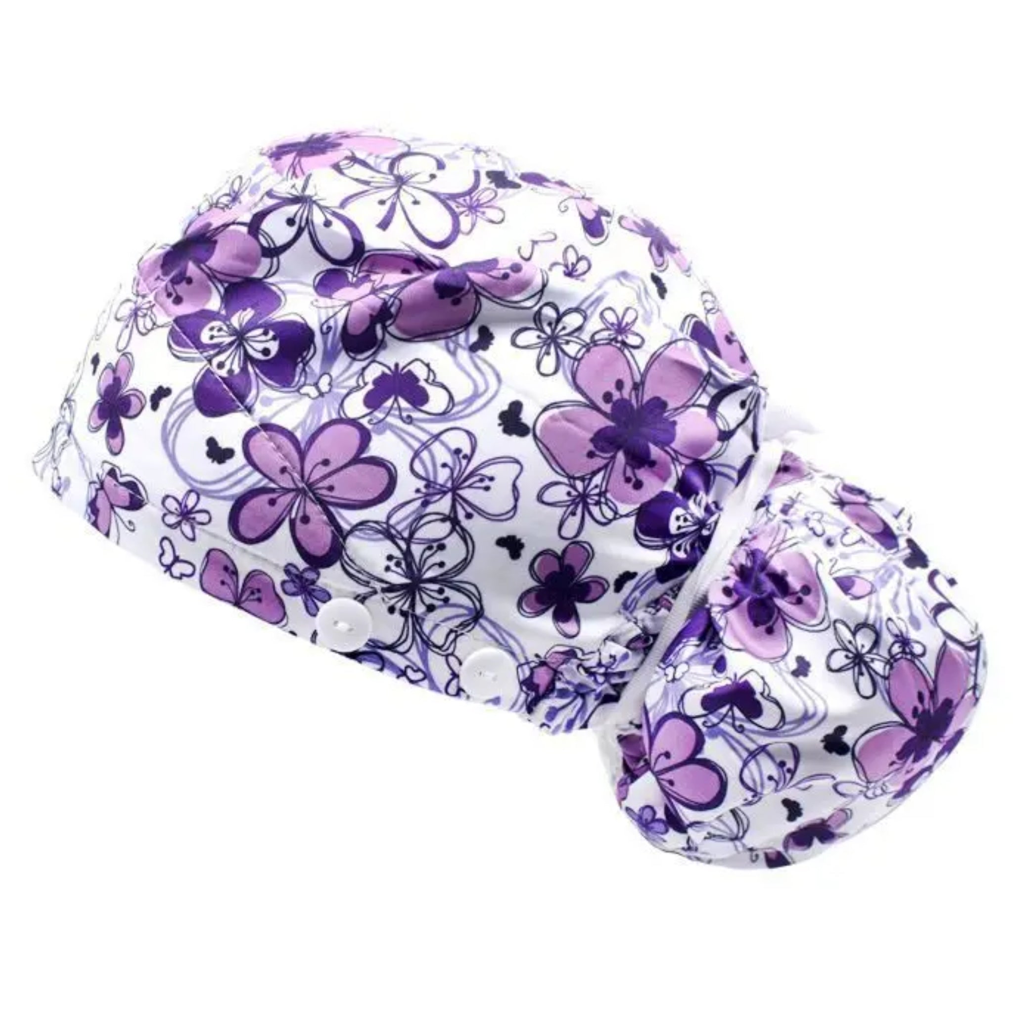 Cofia premium flores moradas con chongo (doctors valley)