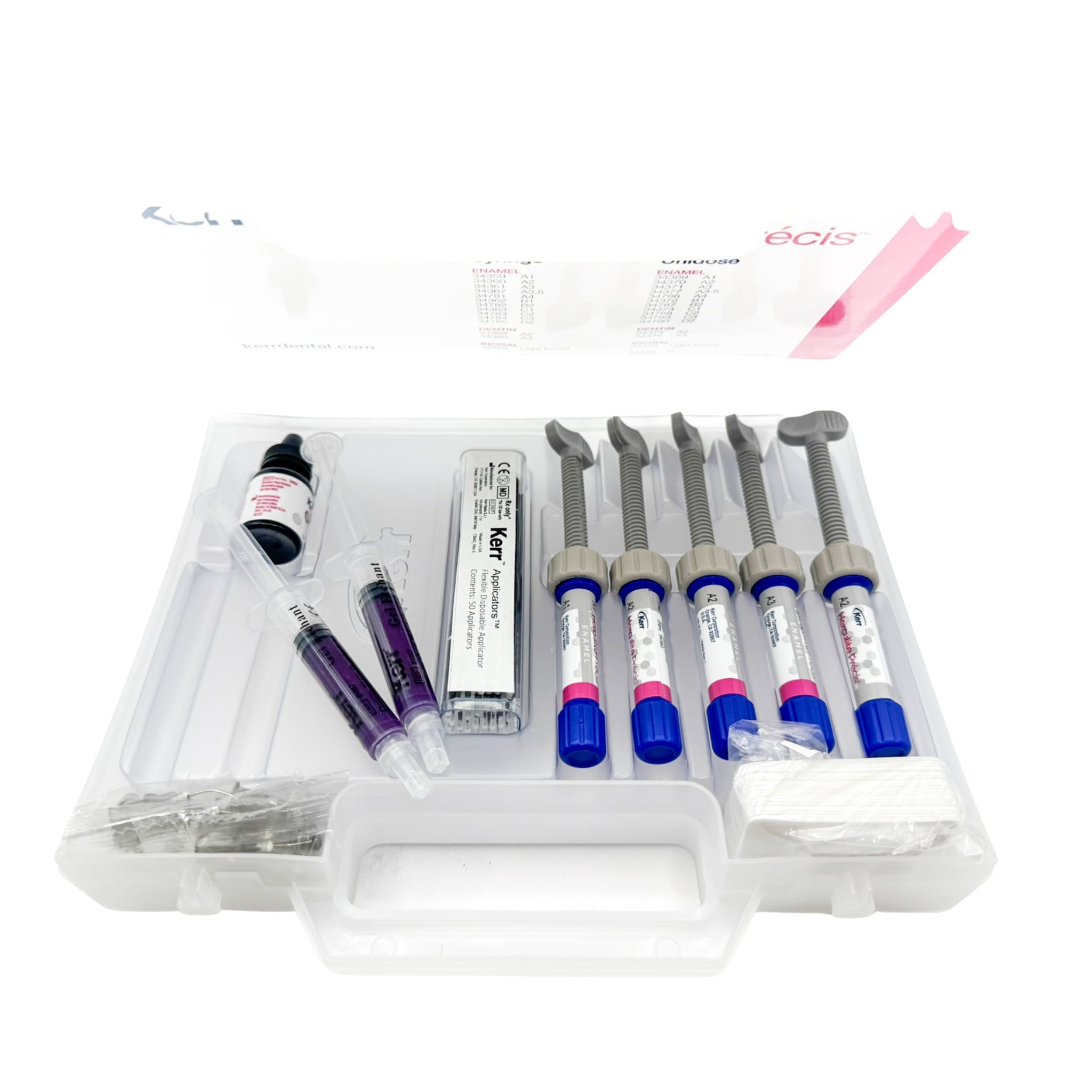 Kit Resina Herculite (5 jer. 4gr A1E A3E A2D (2)A2E 2 Jer A.G de 3gr c/u; 1 OptiBond S 6 ml 20 puntos dispensadoras 25 recipientes mezclado 50 aplicadores para adhesivo)