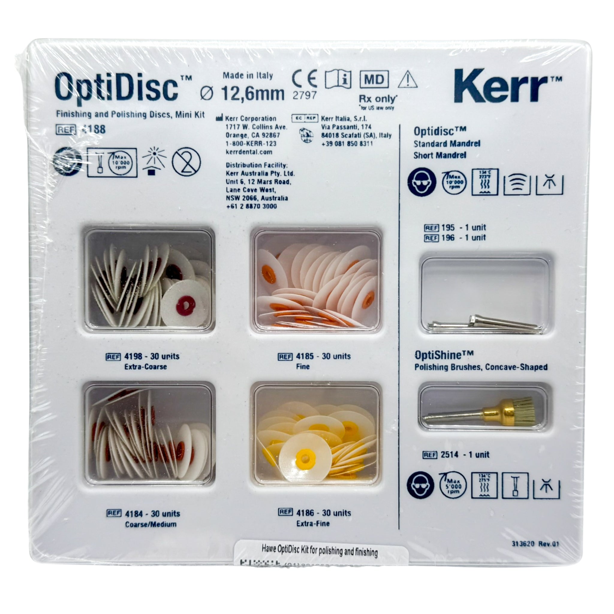 Disco Pulido Kit Optidisc 12.6mm / 120 unid (30 cada tipo, 5 mandriles, 1 optishine)