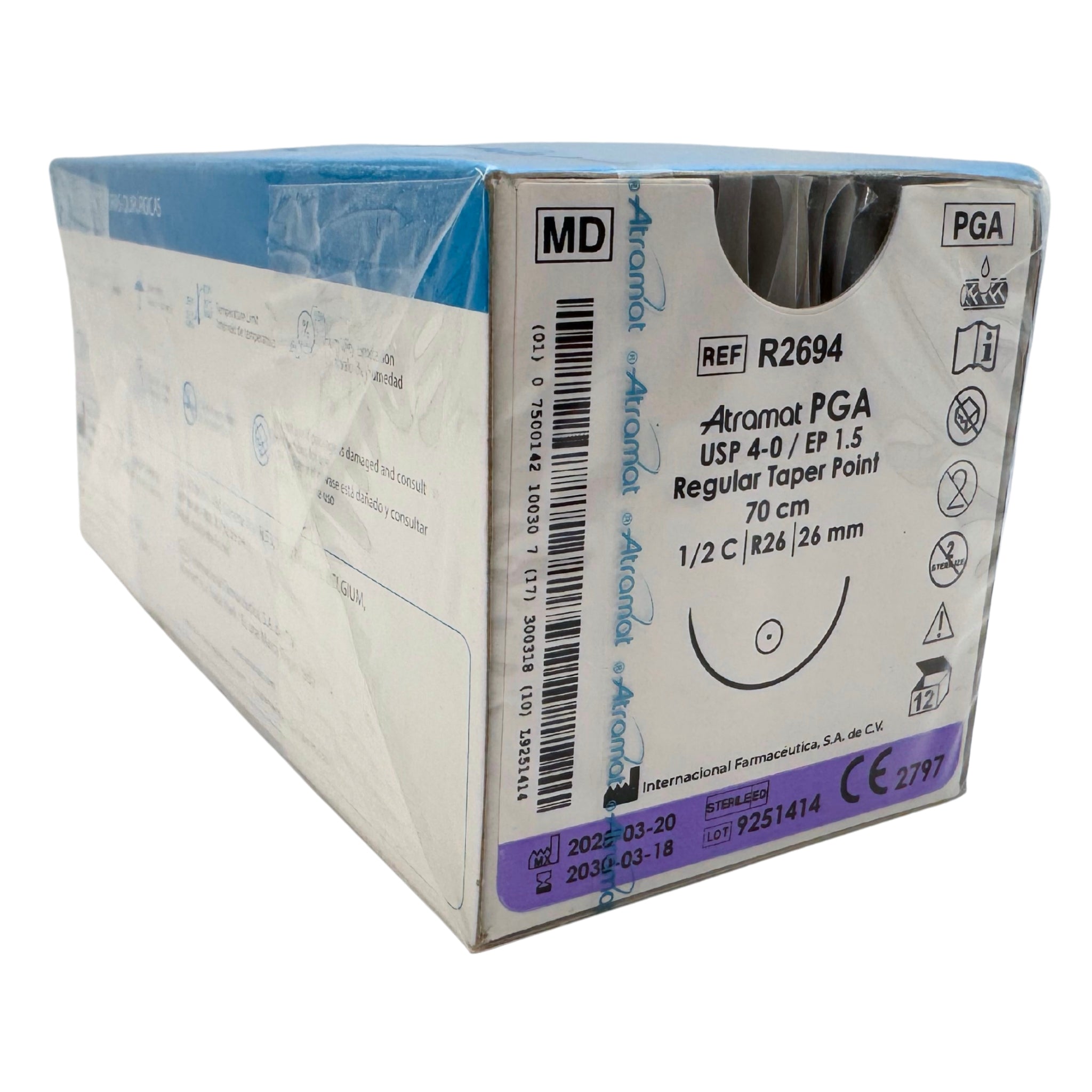 Acido Poliglicolico PGA 4-0 Aguja Ahusada de 26 mm Hebra 75 cm Violeta Atramat R2694-75 Linea Convencional