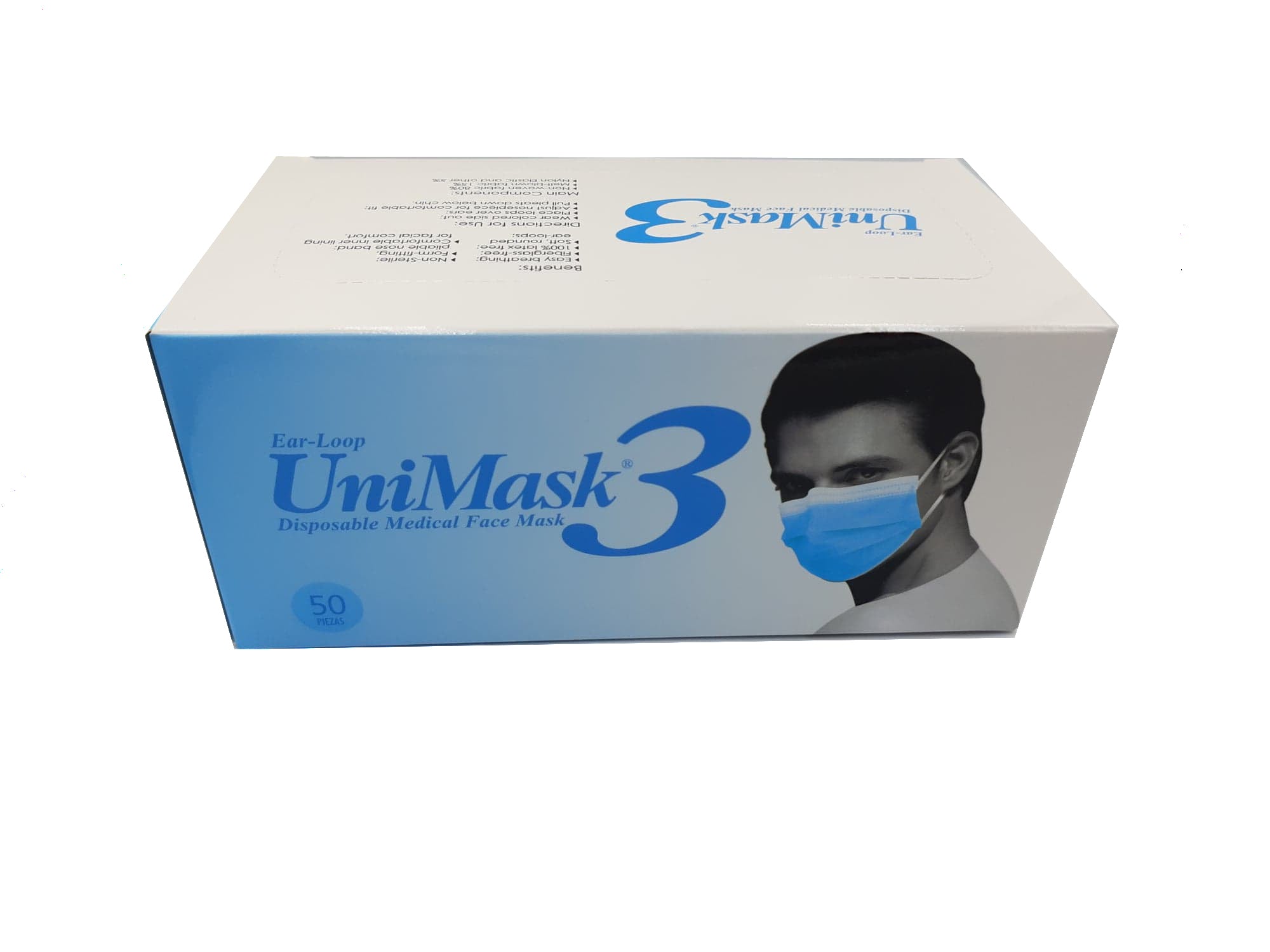 CUBRE BOCA UNIMASK 3 AZUL 50 PZAS/CAJA