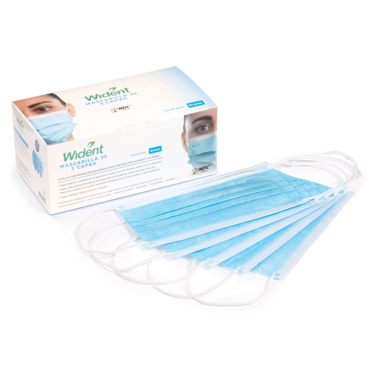 Mascarilla wident tres capas azul caja 50 pzas — 281-0001