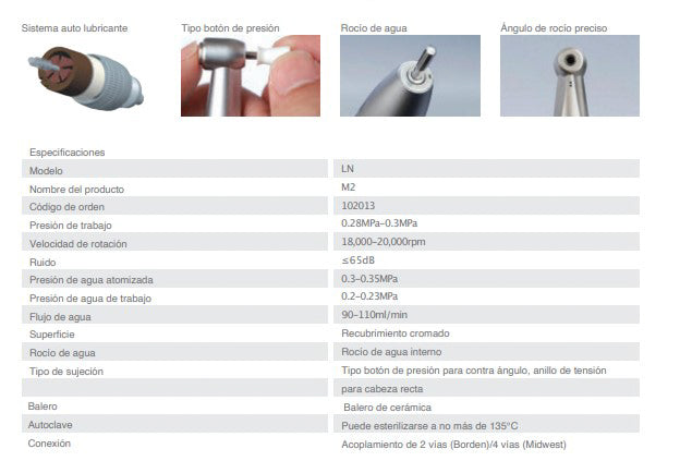 Kit de pieza de baja M2 recto, contrangulo y adaptador,2 vias kit c/3 pzas, rocio interno