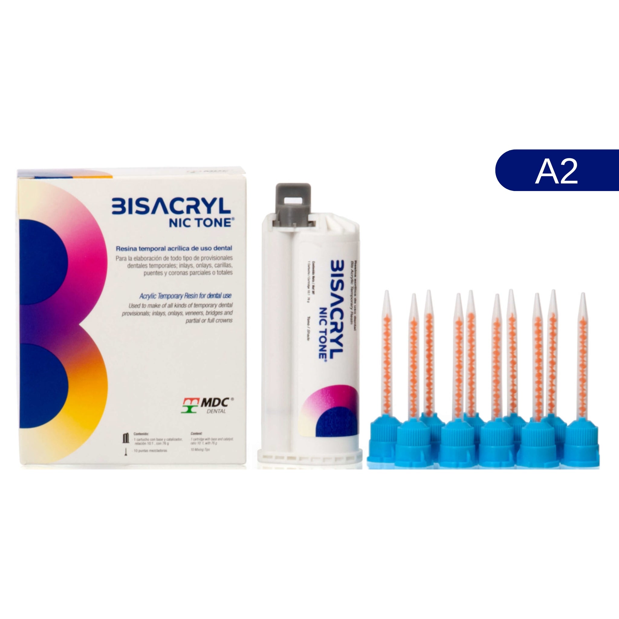 Bisacryl 10:1 cartucho a2 76gr/10 puntas mezcladoras