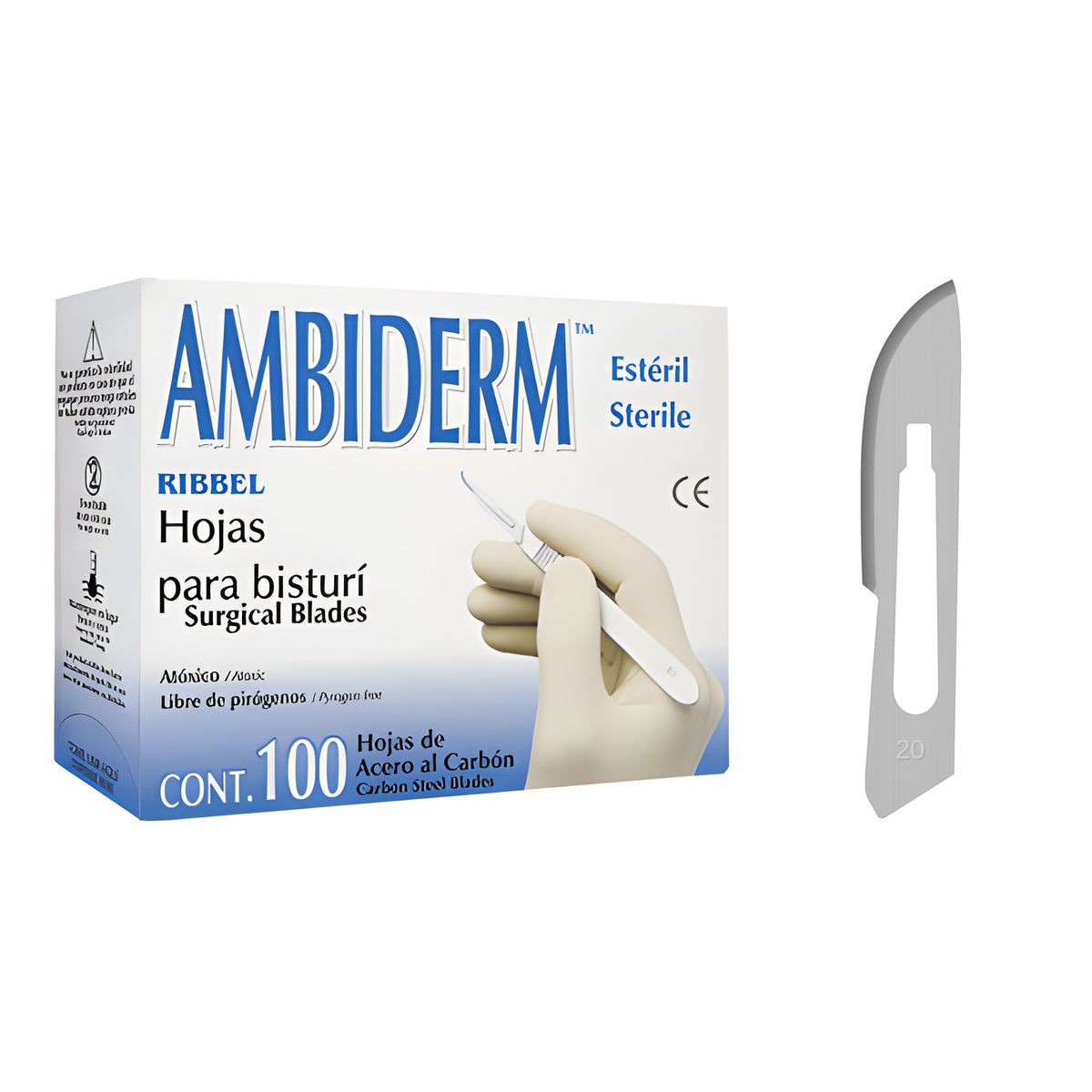 Hoja para bisturi acero al carbon no. 20 Ambiderm caja c/100 pzas
