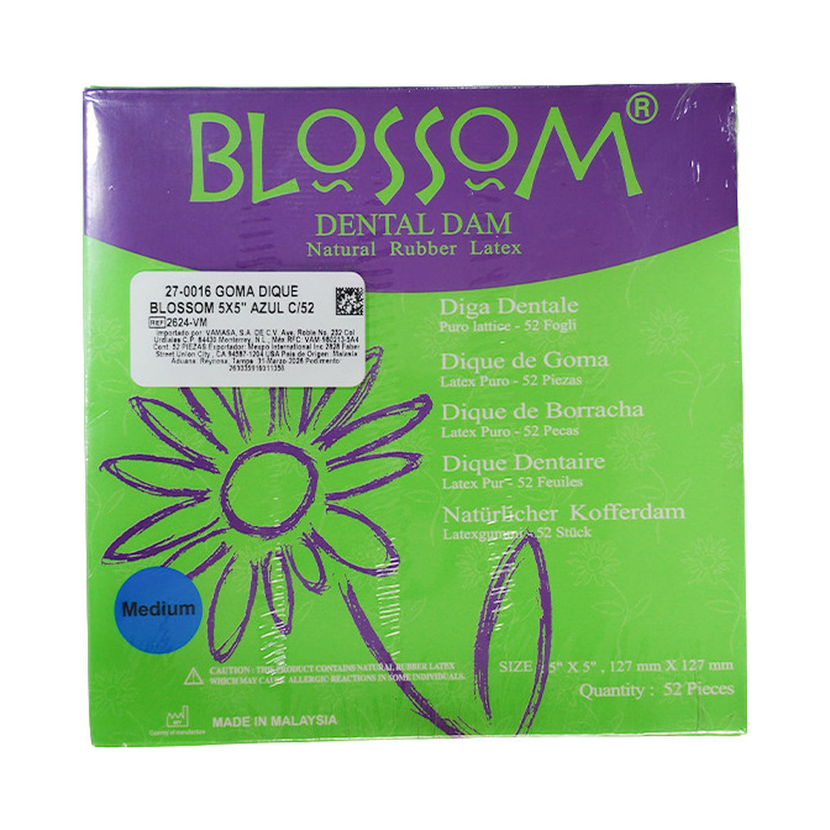 Goma Dique Blossom - 5x5 / Azul (2624-VM)