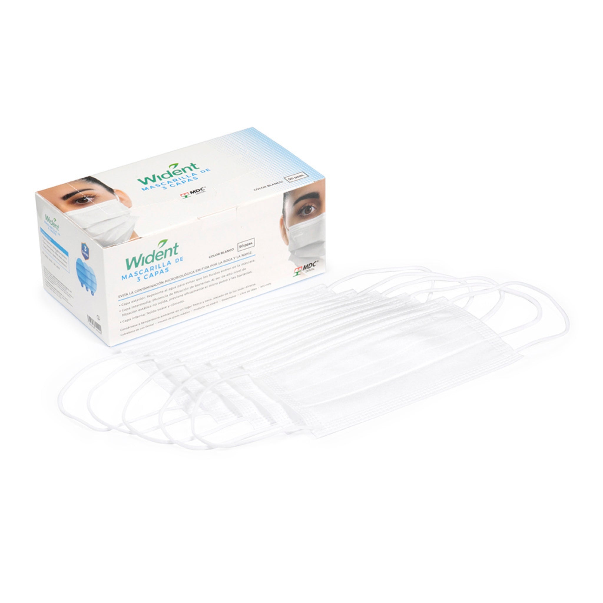 Mascarilla wident tres capas blanco caja 50 pzas