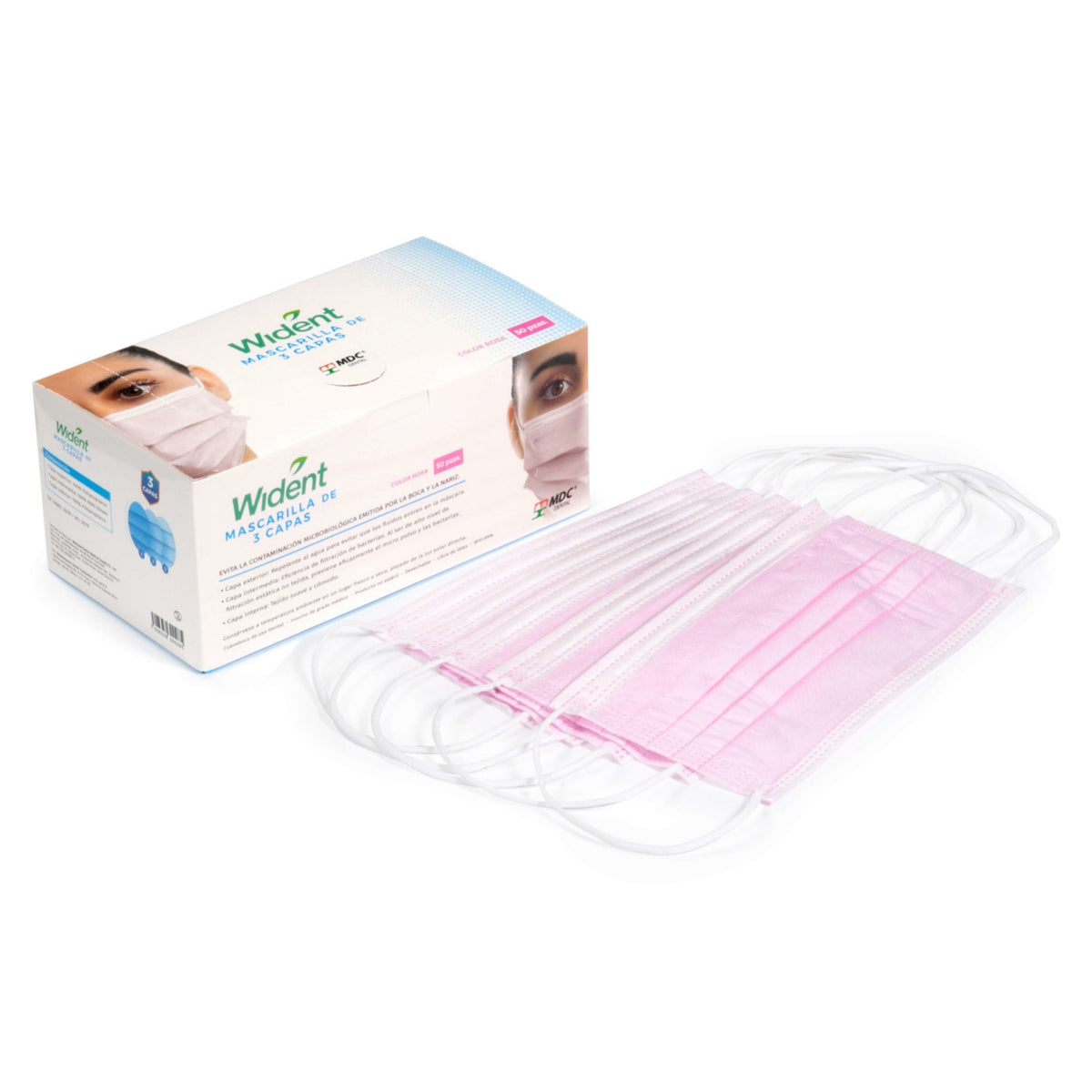 Mascarilla wident tres capas rosa caja 50 pzas — 281-0003