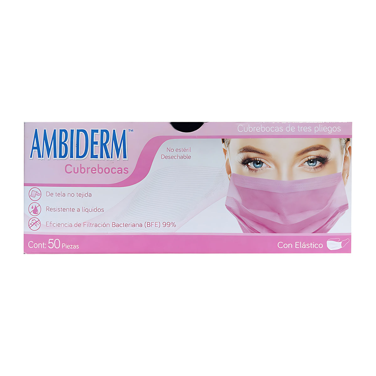 Cubrebocas Ambiderm 3 pliegos rosa