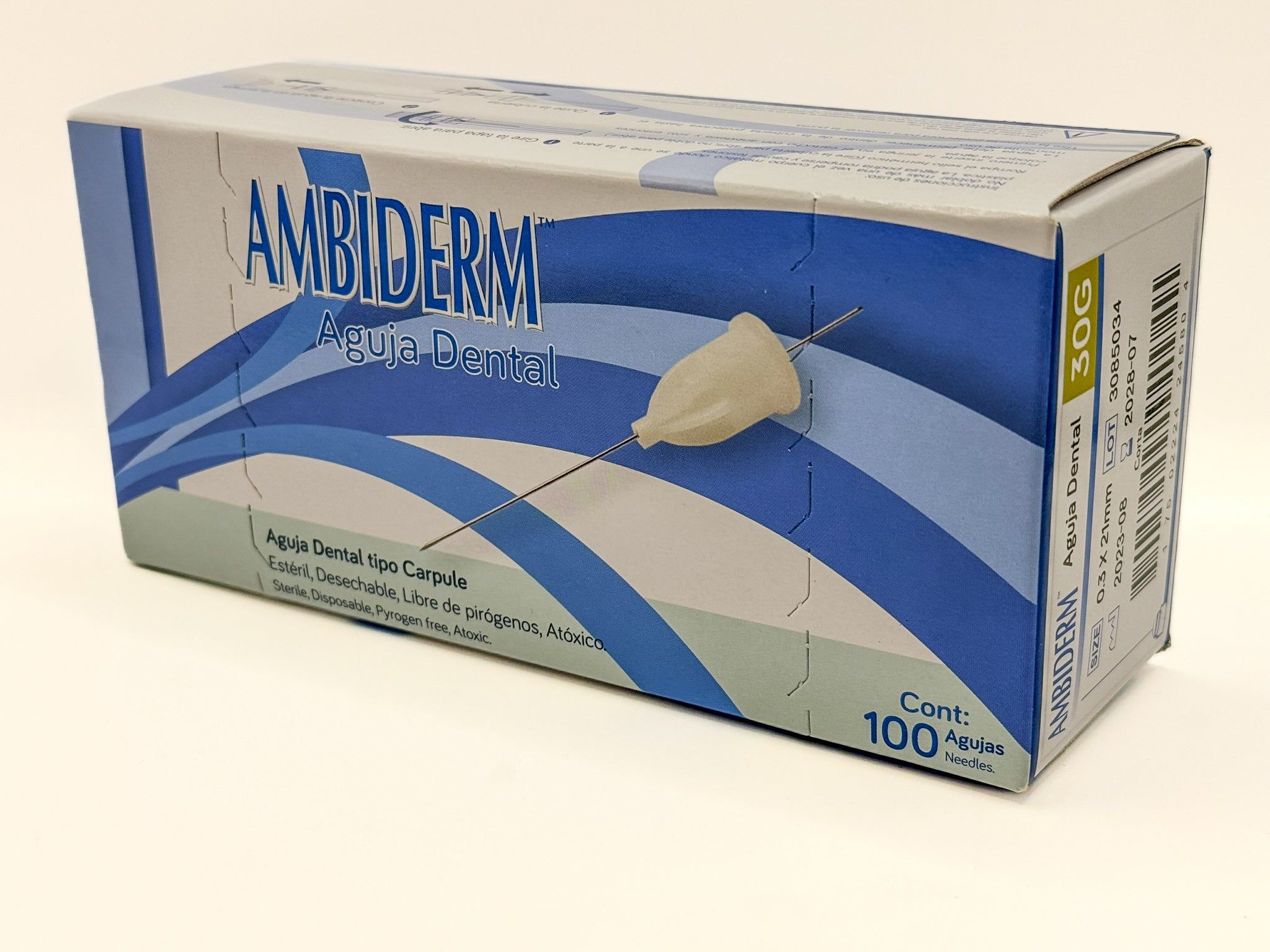Aguja dental ambiderm 30g 0.3 x 21mm caja c/100 pzas