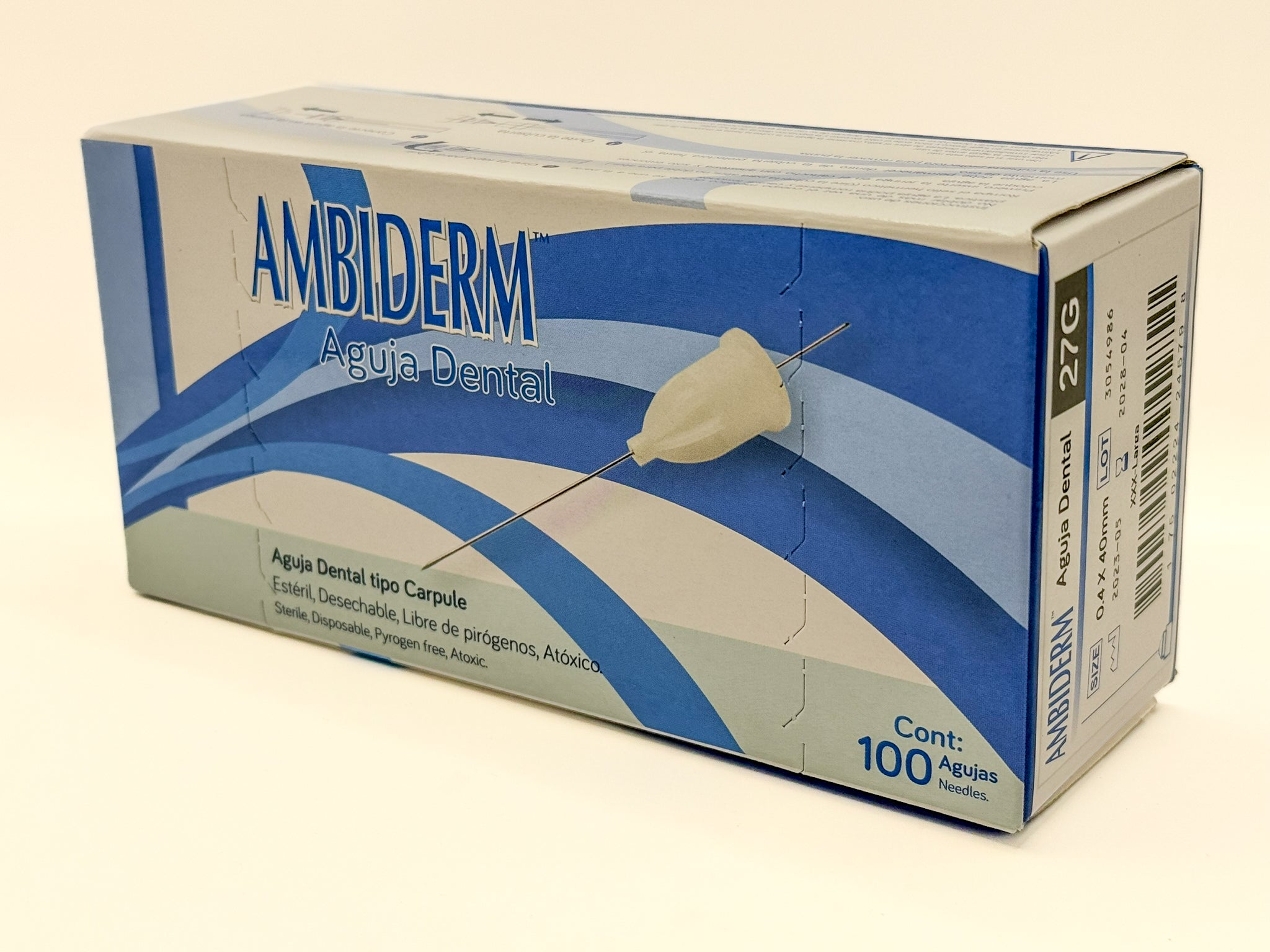 Aguja dental ambiderm 27g 0.4 x 40mm caja c/100 pzas
