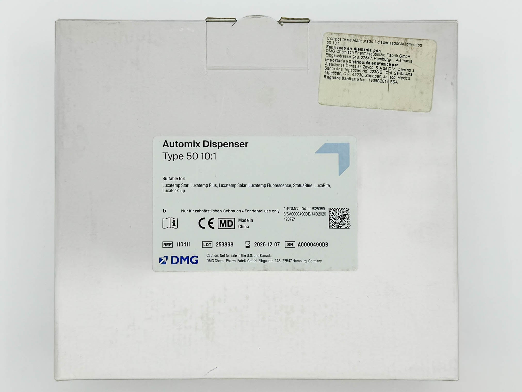 Dispensador dmg para cartuchos de 50 ml 10:1 luxatemp/luxacrown