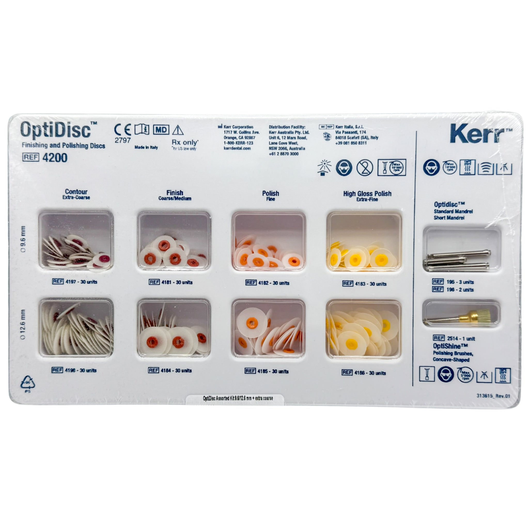 Disco Pulido Kit Optidisc 9.6mm / 240 unid (120 discos 9.6mm / 120 discos 12.6mm / 5 mandriles, 1 optishine)