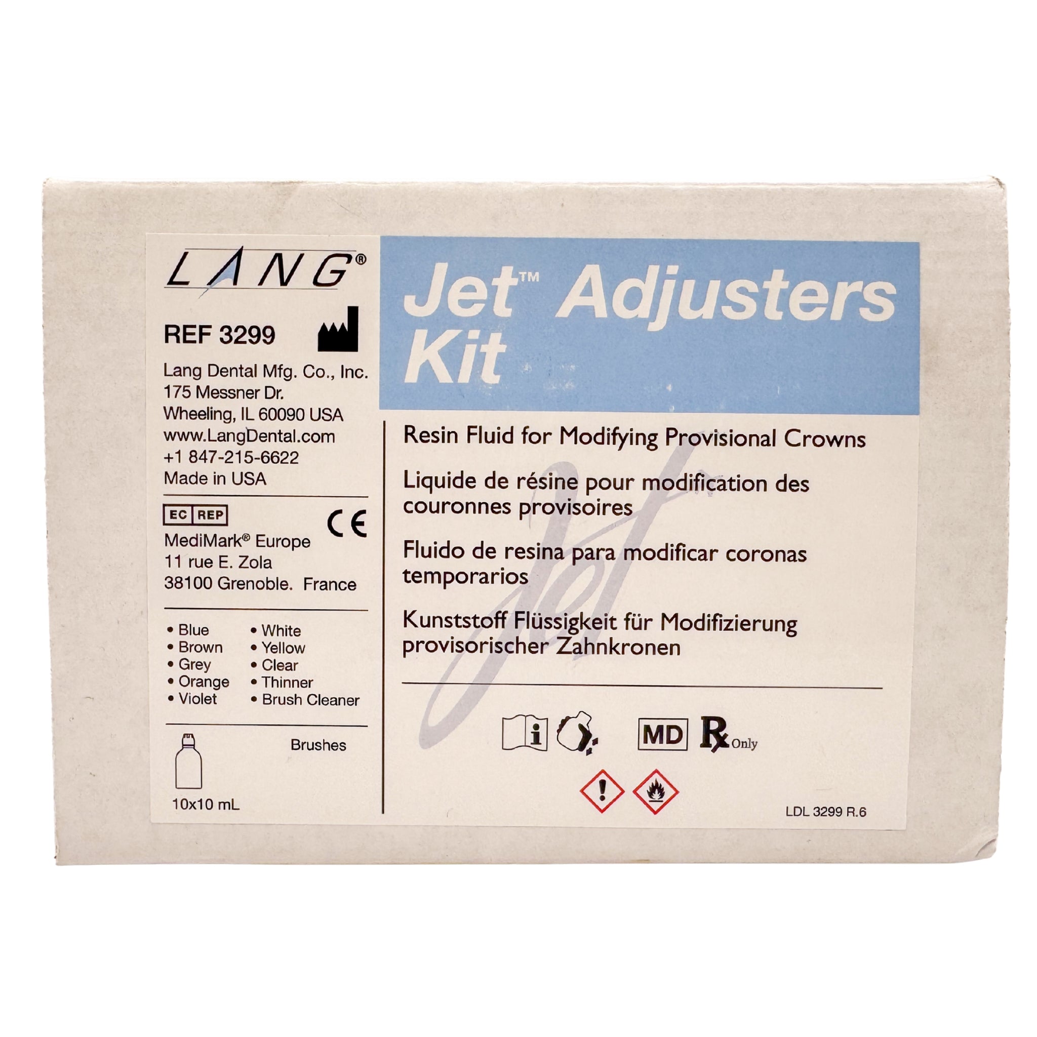 Jet adjusters kit stains para acrilico 10 frasco 10 ml