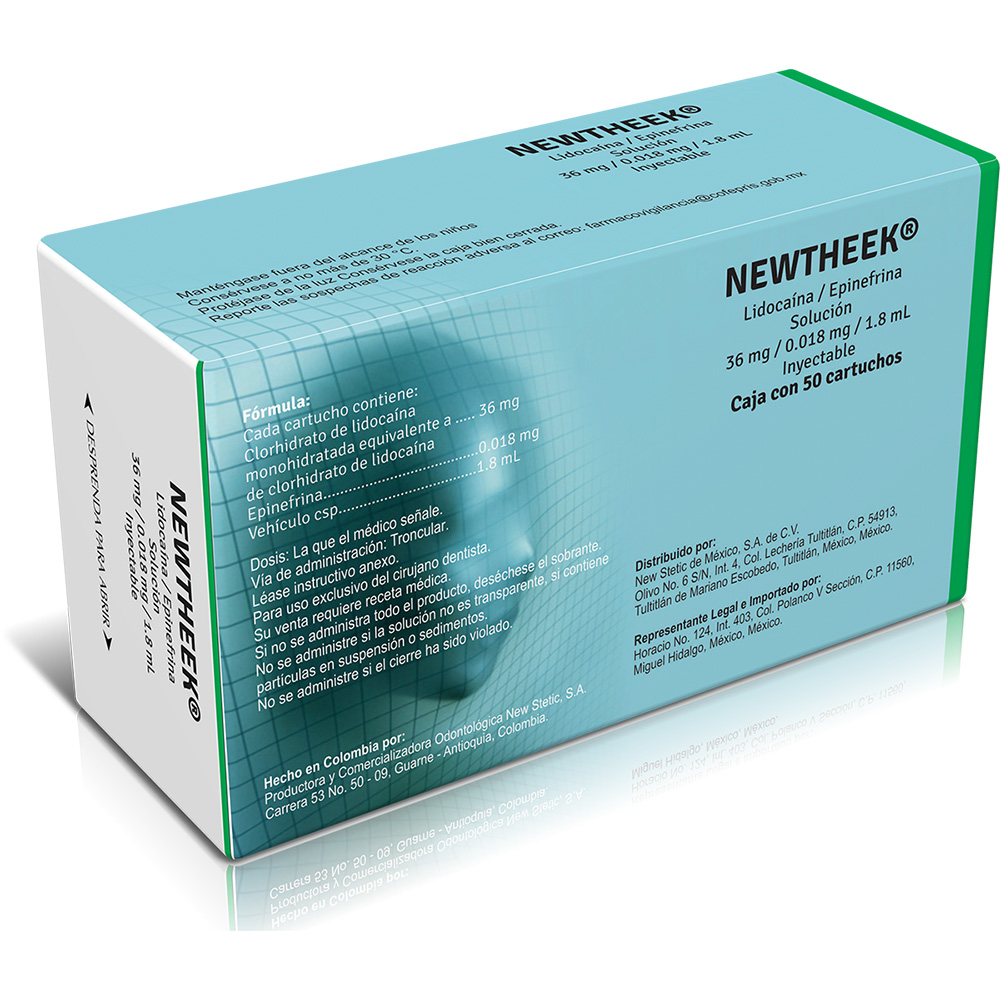 Newtheek 2% e-100 con epinef vidrio lidocaina
