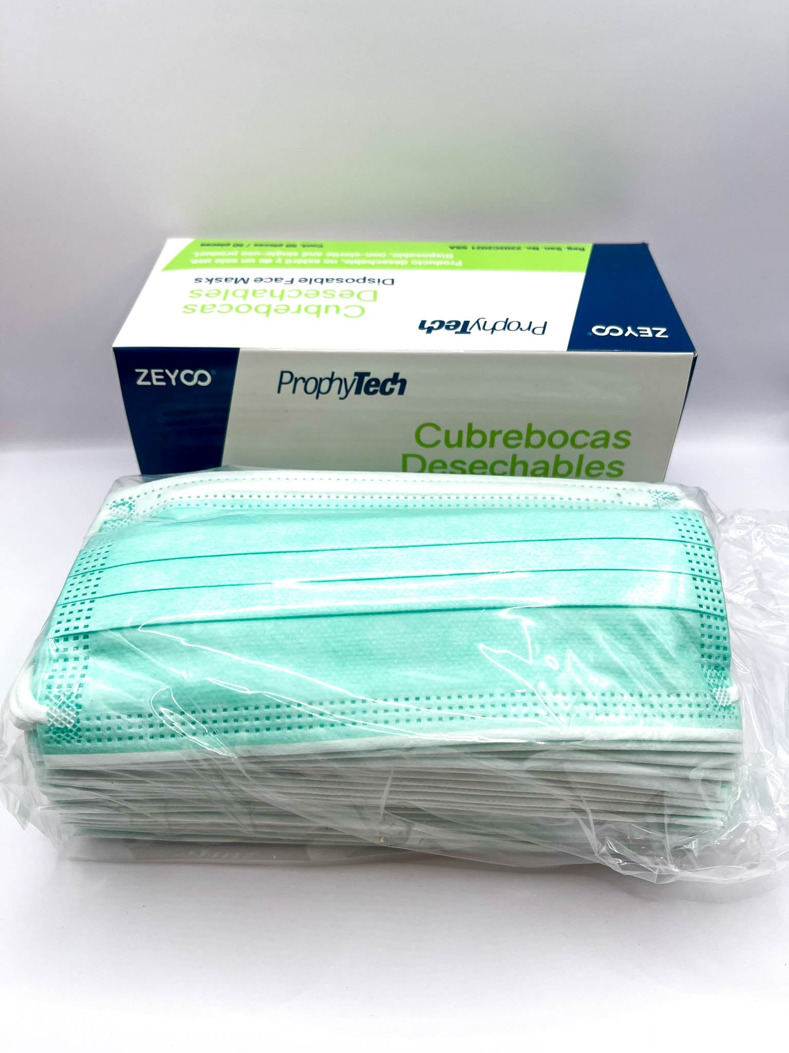 Cubre bocas verde procedural caja c/50 pzas