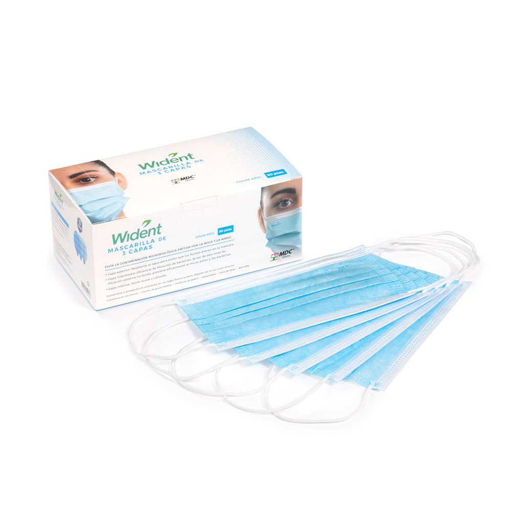 Mascarilla wident tres capas azul caja 50 pzas