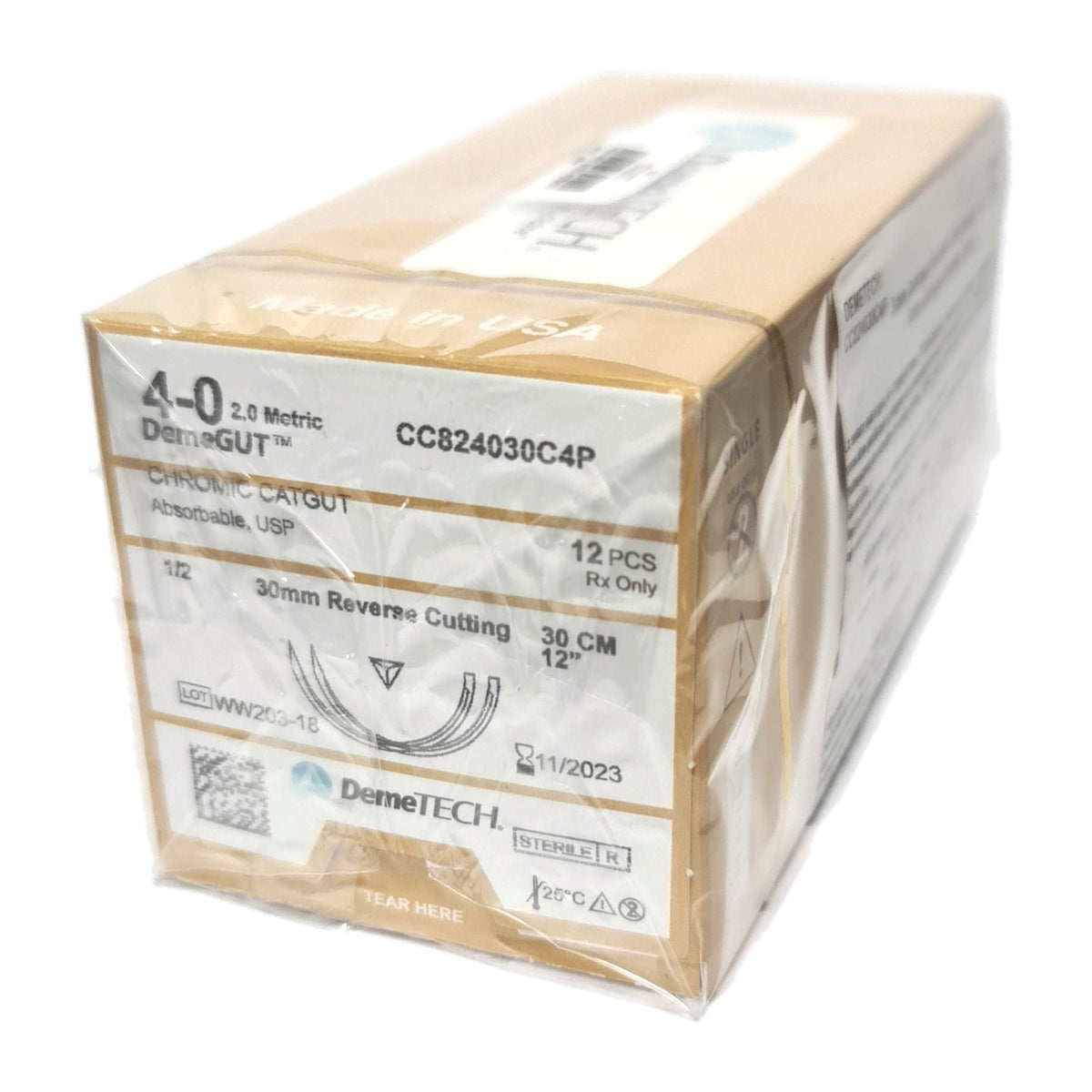 CC824030C4P CCROMICO 30cm 4-0 30mm 1/2 Reverso Cortante