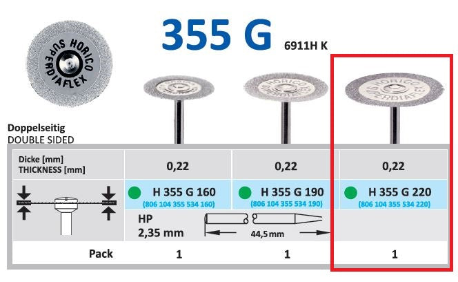 Disco diamantado doble cara muy flex h355g 220 pz